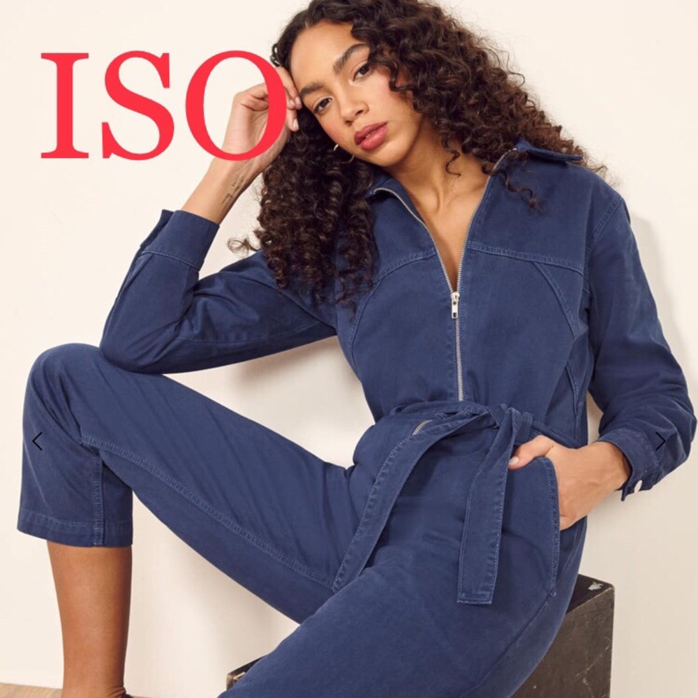ISO Reformation Ricky Boiler Jumpsuit in Blue